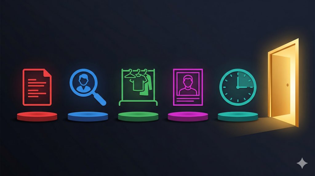 Visual metaphor showing a checklist transforming into a confident actor’s silhouette, representing the preparation process behind successful acting auditions for beginners